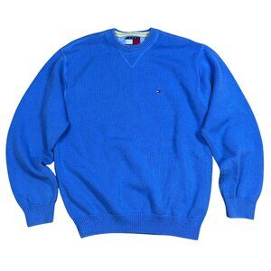 Vintage Tommy Hilfiger Blue Knit Cotton Crewneck Sweater Mens Large